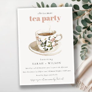 Invitación Clásico Pastel Floral Tea Cup Navidades Tea Fiesta
