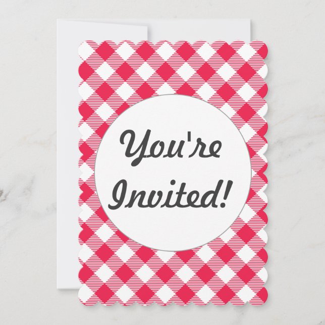 Invitación Clásico patrón de gingham rojo y blanco rústico (Anverso)