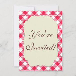 Invitación Clásico Patrón de Gingham Rojo y Blanco Rústico