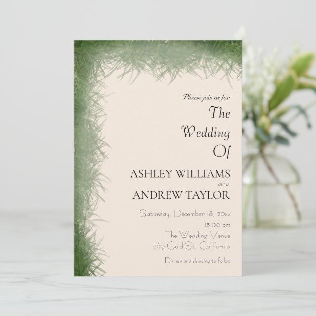 Invitación Clásico Patrón de hierba verde Beige Elegante Boda (Anverso de pie)
