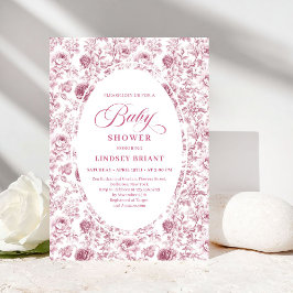 Invitación Clásico Patrón de Rosa Rosada y Blanca para Baby S