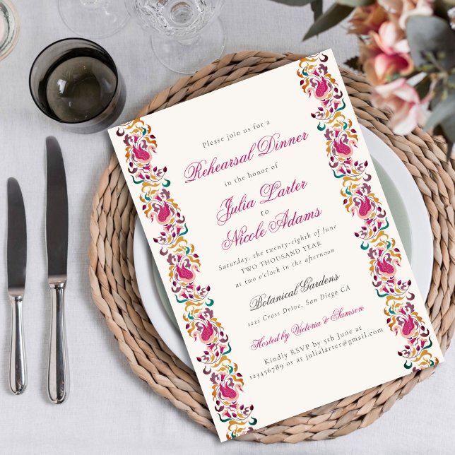 Invitación Clásico Pearl Swan Marco floral Ensayo Cena (Subido por el creador)