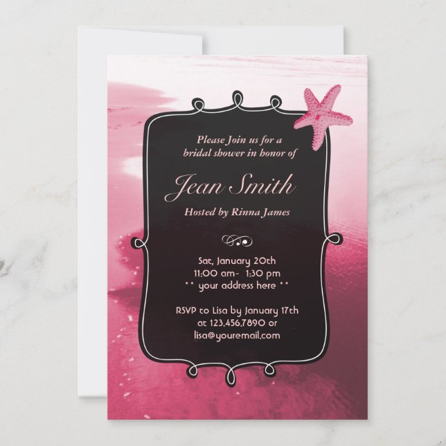 Invitación Clásico Pink Beach Starfish Bridal Shower Invite (Anverso)