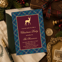 Invitación Clásico Plaid Reno Burgundy Fiesta de Navidad