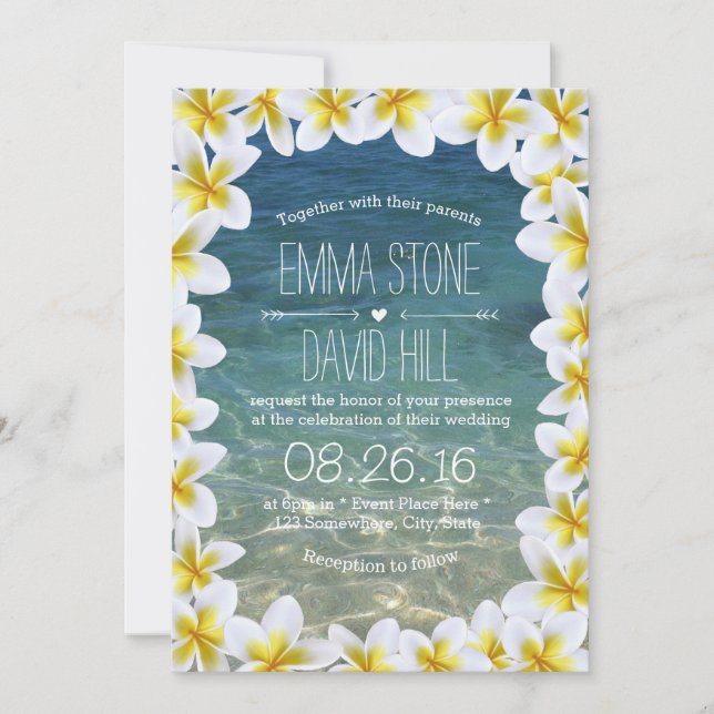 Invitación Clásico Plumeria Floral Frame Beach Wedding (Anverso)