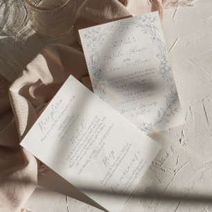 Invitación Clásico Polvoriento Azul Boho Floral Enterizo de B