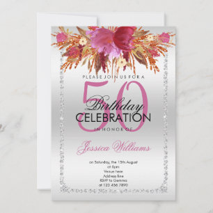 Invitación Clásico Purpurina de Diamantes Flores acuáticas Cu