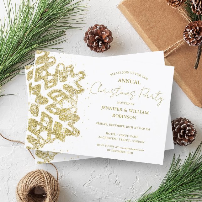 Invitación Clásico Purpurina de oro Navidad fiesta navideña d (Classy Gold Glitter Xmas Snowflake Holiday Party Invitation)