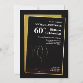 Invitación Clásico Purpurina de Oro Negro 60 cumpleaños