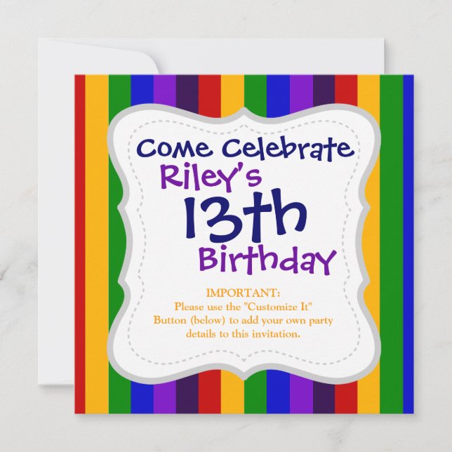 Invitación Clásico Rainbow Vertical Stripes Colorosos Regalos (Anverso)