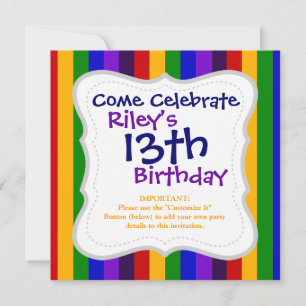 Invitación Clásico Rainbow Vertical Stripes Colorosos Regalos