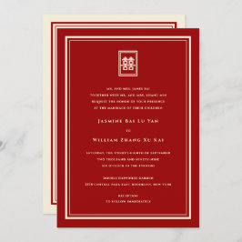 Invitación Clásico Rectángulo doble felicidad Boda chino