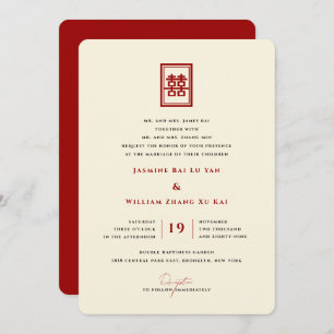 Invitación Clásico Rectángulo doble felicidad Boda chino