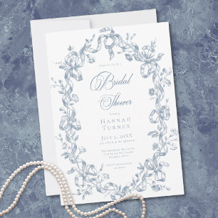 Invitación Clásico Regalo de Boda en Azul Ovalado con Cinta