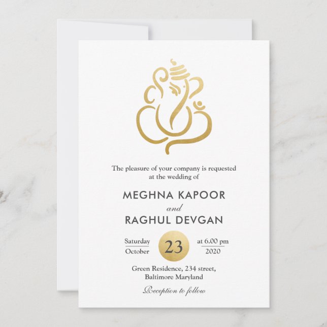 Invitación Clásico Relieve metalizado dorado de Fuax Ganesha/ (Anverso)