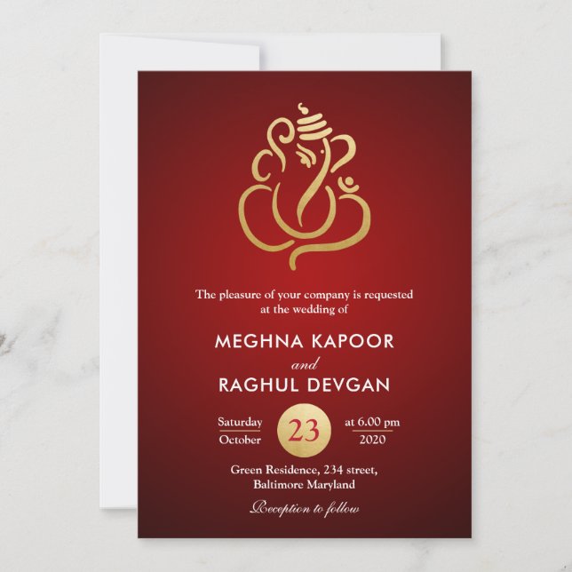 Invitación Clásico Relieve metalizado dorado Faux Ganesha/Bod (Anverso)