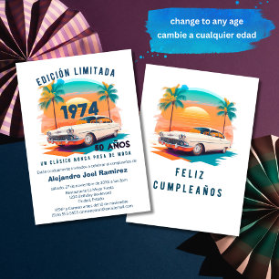 Invitación Clásico Retro Español Coche Antiguo Cumpleaños de 