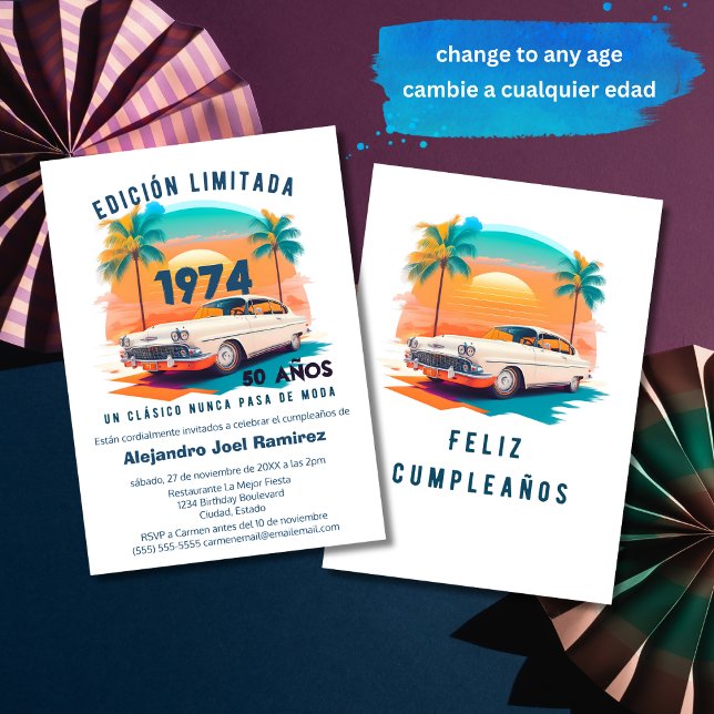 Invitación Clásico Retro Español Coche Antiguo Cumpleaños de  (Subido por el creador)