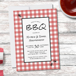 Invitación Clásico Rojo Blanco Gingham Hormigas Barbacoa Pícn