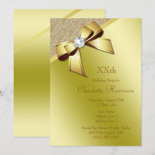 Invitación Clásico Romantic Gold Birday Party (Anverso / Reverso)