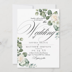 Invitación Clásico Romántico Rosas Verdor Monograma Boda