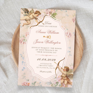 Invitación Clásico romántico vintage ángeles elegante boda
