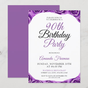 Invitación Clásico Rosa púrpura 90 cumpleaños