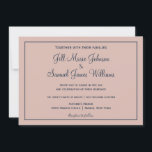 Invitación Clásico rosa y azul<br><div class="desc">Un diseño elegante,  con colores polvorientos rosa y azul,  ideal para tu boda. Con un fondo rosado polvoriento,  su información se encuentra dentro de un marco azul oscuro. El texto también está escrito en este color azul complementario. ¡Personalice hoy estas invitaciones de boda!</div>