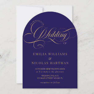 Invitación Clásico Royal Blue Gold Todo En Un Boda