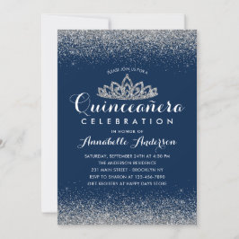 Invitación Clásico Royal Blue Quinceañera Silver Tiara Purpur