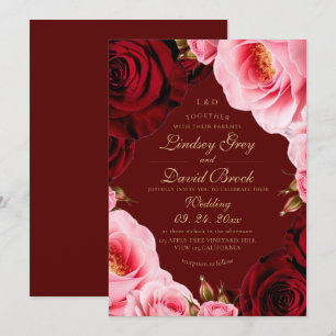 Invitación Clásico Rubor Divino Borgoña Rosas Boda