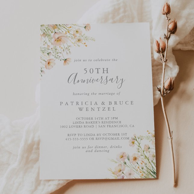 Invitación Clásico Rubor Wildflower 50 aniversario Boda (Subido por el creador)