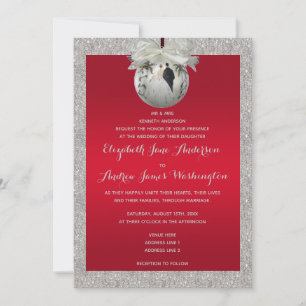 Invitación Clásico Ruby Red & Sparkly Bauble Navidades Boda