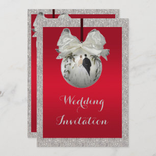 Invitación Clásico Ruby Red & Sparkly Bauble Navidades Boda