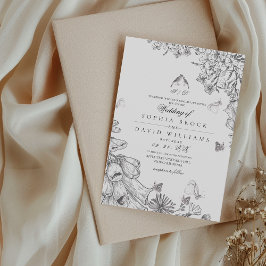 Invitación Clásico Rústico Blanco Negro Floral Boda 
