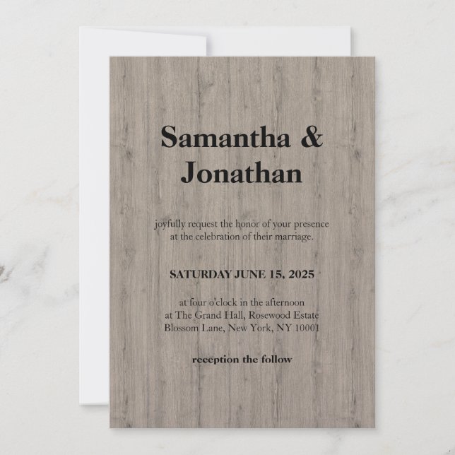 Invitación Clásico Rústico Estilo Tablón de Madera para Boda (Anverso)