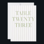 Invitación Clásico Sage Green & Beige Boda 23<br><div class="desc">Este elegante número de tabla presenta un suave fondo rayado beige con una tipografía serif verde sabio refinada y acentos de escritura sutiles. Diseñado para bodas en el jardín, refinadas recepciones y atemporales celebraciones al aire libre. Coordina con la colección de invitaciones a bodas "Iris": haga clic en el vínculo...</div>