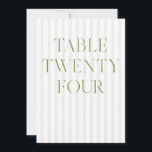 Invitación Clásico Sage Green & Beige Boda 24<br><div class="desc">Este elegante número de tabla presenta un suave fondo rayado beige con una tipografía serif verde sabio refinada y acentos de escritura sutiles. Diseñado para bodas en el jardín, refinadas recepciones y atemporales celebraciones al aire libre. Coordina con la colección de invitaciones a bodas "Iris": haga clic en el vínculo...</div>