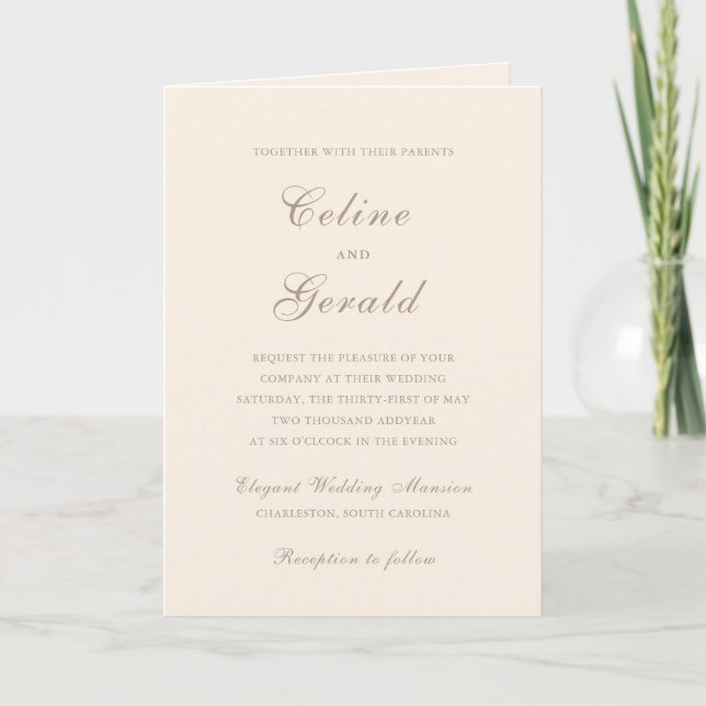 Invitación Clásico Sandy Neutral Código QR Boda elegante (Anverso)