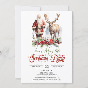 Invitación Clásico Santa Claus con morera de reno rojo