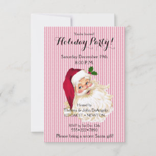 Invitación Clásico Santa Claus Floral de Rayas de Arándano