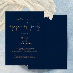Invitación Clásico Script Navy Gold Engagement Party