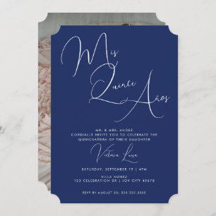 Invitación Clásico Script Royal Blue Birceañera