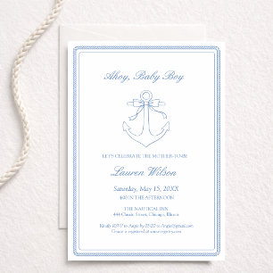 Invitación Clásico Simple Ahoy Bebé Niño Elegante Ducha