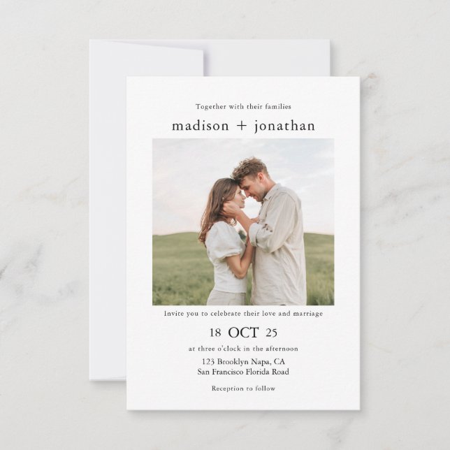 Invitación Clásico Simple Boda de 2 Fotos (Anverso)
