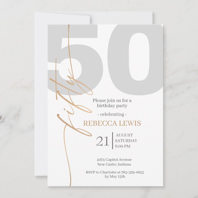 Invitación Clásico Simple Cumpleaños Moderno Adulto 50 (Anverso)