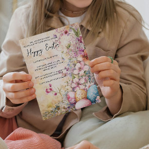 Invitación Clásico simple floral y feliz Pascua