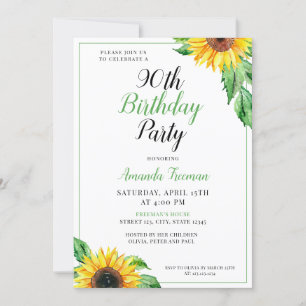 Invitación Clásico Sunflower 90 cumpleaños