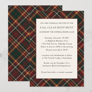 Invitación Clásico Tartán Plaid Bota Limpia Caza Ecuestre
