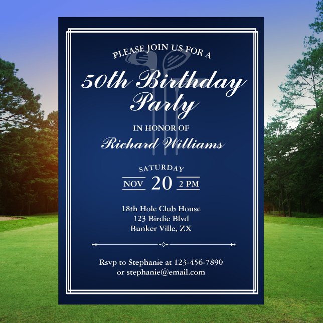 Invitación Clásico Tema Golf Blanco Azul 50 cumpleaños (Subido por el creador)